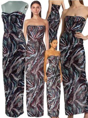 🆕 BRONX & BANCO 🧿 NWOT Dahlia Pink Multi Strapless Maxi Dress, Sz L US 8